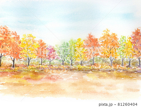 秋の風景 水彩イラストのイラスト素材
