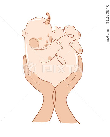 A little baby sleeps sweetly in the arms of a father or mother. Flat illustration, icon for pediatrics, pregnancy and motherhood. Vector sketch isolated on white background. A little baby sleeps sweetly in the arms of a father or mother. Flat illustration, icon for pediatrics, pregnancy and motherhood. Vector sketch isolated on white background. 81260940
