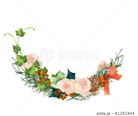 冬の花と薔薇のリース　水彩イラスト 81261944