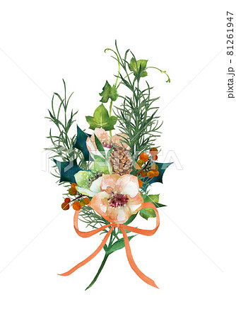 겨울 꽃으로 만들어진 꽃다발 수채화 일러스트 - 스톡일러스트 [81261947] - Pixta