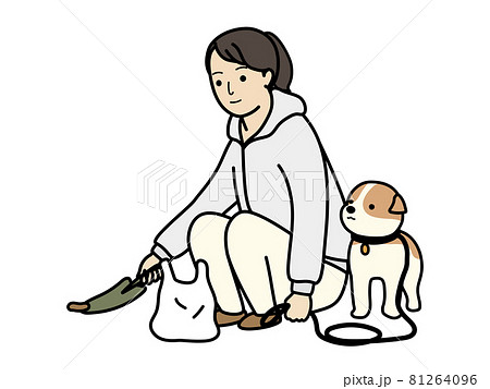 犬の糞の始末。犬の散歩のマナー。 81264096