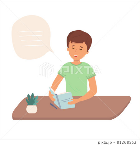 Little boy is holding open books and reading. Vector concept illustration.The child does his homework himself. flat Little boy is holding open books and reading. Vector concept illustration.The child does his homework himself. flat 81268552