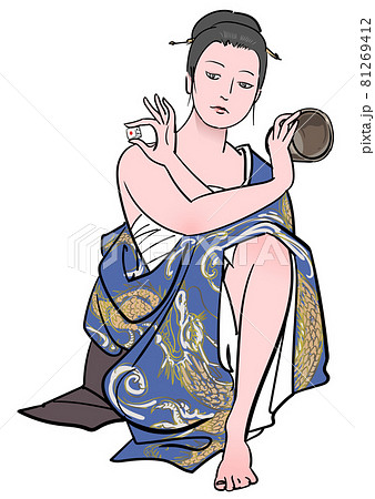 賽の壺を振る女-丁半博打 81269412