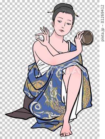 賽の壺を振る女-丁半博打 81269412