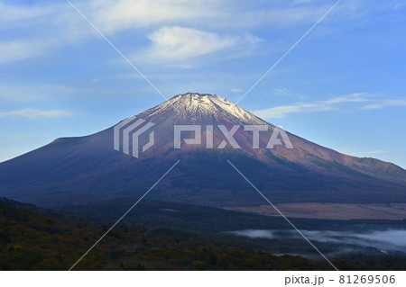 山中湖パノラマ台上部から富士山に霧に覆われた山中湖 山中湖パノラマ台上部から富士山に霧に覆われた山中湖 81269506