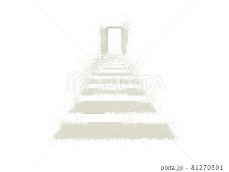 壊れかけの白い階段と扉のイラストのイラスト素材