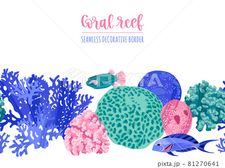 Sea border pattern with tropical fishes and corals. Sea border pattern with tropical fishes and corals. 81270641