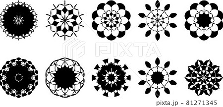幾何学模様の花のモチーフセットのイラスト素材