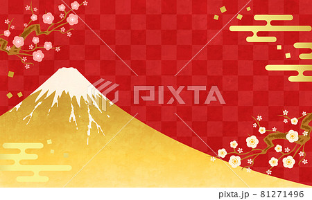 お正月の和風な富士山と赤い背景のベクターイラスト 和柄 日本 年末年始 コピースペース 正月 のイラスト素材