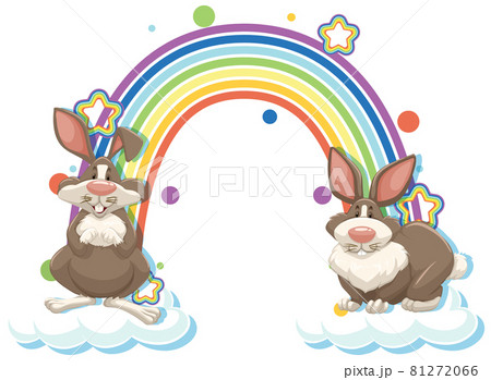 Two rabbits cartoon character with rainbow - Stock Illustration [81272066]  - PIXTA