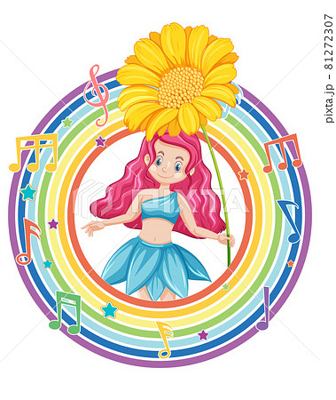 Beautiful fairy in rainbow round frame Beautiful fairy in rainbow round frame 81272307