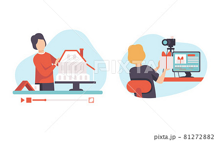Man Blogger or Vlogger Making Photo and Video Content for Web Channel Vector Set Man Blogger or Vlogger Making Photo and Video Content for Web Channel Vector Set 81272882