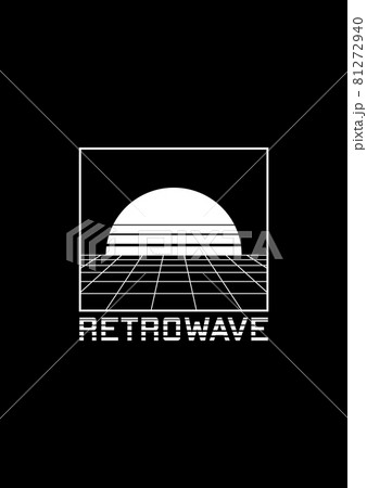 Retrowave t-shirt and apparel design with perspective grid, sun in the horizon, and stripy title RETROWAVE. The 1980s aesthetics. Black and white print. Vector Retrowave t-shirt and apparel design with perspective grid, sun in the horizon, and stripy title RETROWAVE. The 1980s aesthetics. Black and white print. Vector 81272940
