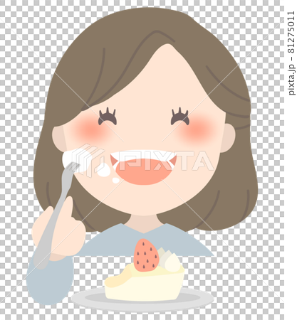 ケーキを食べる女性のイラスト素材 ケーキを食べる女性のイラスト素材