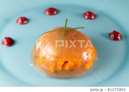 Aspic recipe, jelly made from a broth of prawns and peppery beetroot Aspic recipe, jelly made from a broth of prawns and peppery beetroot 81275803