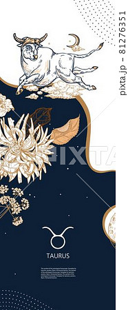 Taurus zodiac sign. The bull flies in the clouds. Astrology. Graphics. Freehand drawing 81276351