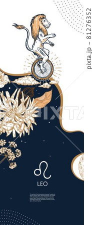 Leo zodiac sign. The lion rides on one wheel. The symbol of the astrological horoscope. 81276352
