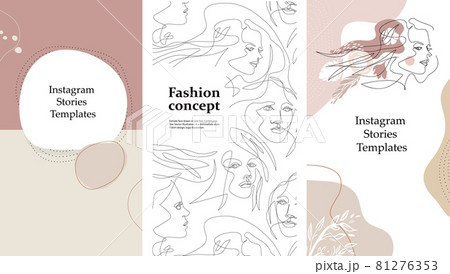Social media templates. Stories. Female faces are drawn with a single line. Fashion industry. Social media templates. Stories. Female faces are drawn with a single line. Fashion industry. 81276353
