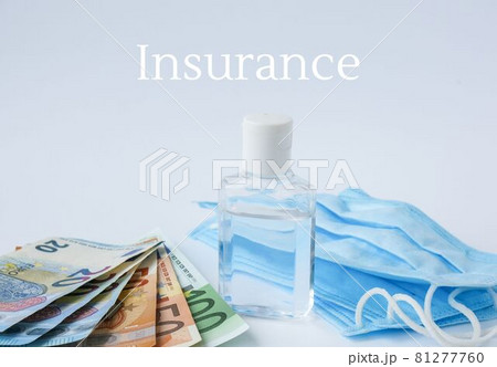 Stack of cash euros and medical mask sanitizer antiseptic. The concept of medical expensive medicine. . Health Life insurance. vaccination costs. Covid-19 crimes Stack of cash euros and medical mask sanitizer antiseptic. The concept of medical expensive medicine. . Health Life insurance. vaccination costs. Covid-19 crimes 81277760