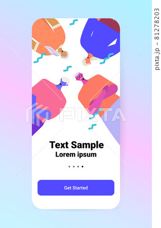 senior people group on smartphone screen mature friends standing together old age concept 81278203