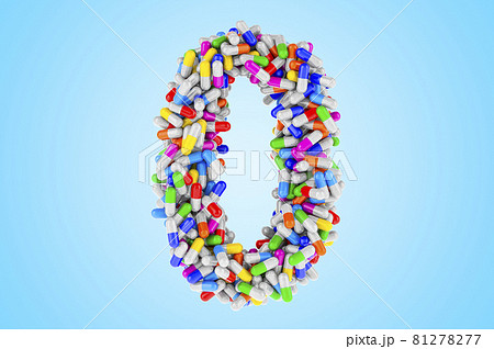 Number 0 from medicine capsules, pills. 3D rendering Number 0 from medicine capsules, pills. 3D rendering 81278277