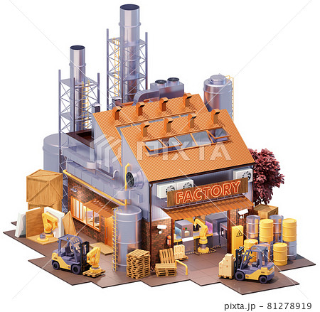 Factory building with robots and conveyor 81278919