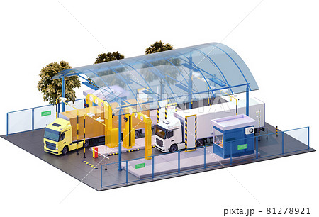 Trucks at the customs control on border checkpoint Trucks at the customs control on border checkpoint 81278921