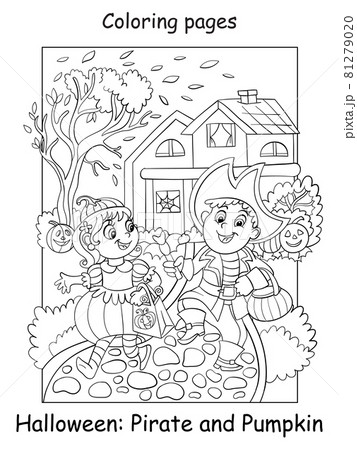 Coloring Halloween children in costumes of pumpkin and pirate 81279020
