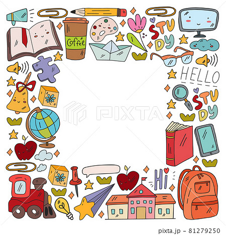 School, kindergarten with cute vector children. Creativity and imagination. Dancing, singing, painting, online education. School, kindergarten with cute vector children. Creativity and imagination. Dancing, singing, painting, online education. 81279250