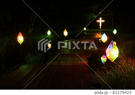 岩手県花巻市 宮沢賢治童話村のイルミネーションの写真素材