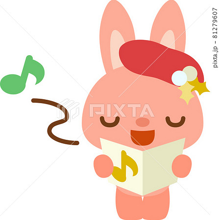 楽譜を持って歌を歌っているうさぎのちびキャライラスト　(クリスマス) 81279607