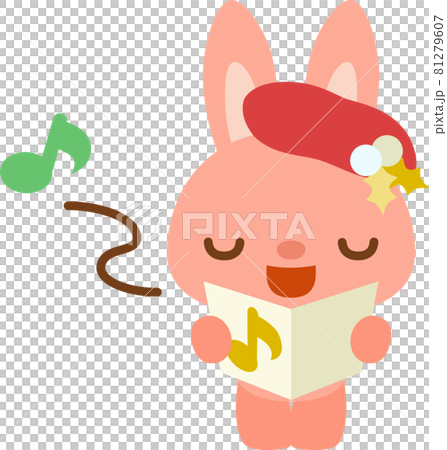 楽譜を持って歌を歌っているうさぎのちびキャライラスト　(クリスマス) 81279607