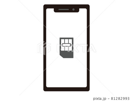 スマートフォン SIMカードメージイラスト モノクロ 正面 スマートフォン SIMカードメージイラスト モノクロ 正面 81282993