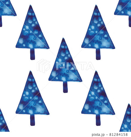 XMAS watercolor Fir Tree Seamless Pattern in Blue Color. Hand Painted Spruce Pine tree background or wallpaper for Ornament, Wrapping or Christmas Decoration XMAS watercolor Fir Tree Seamless Pattern in Blue Color. Hand Painted Spruce Pine tree background or wallpaper for Ornament, Wrapping or Christmas Decoration 81284158