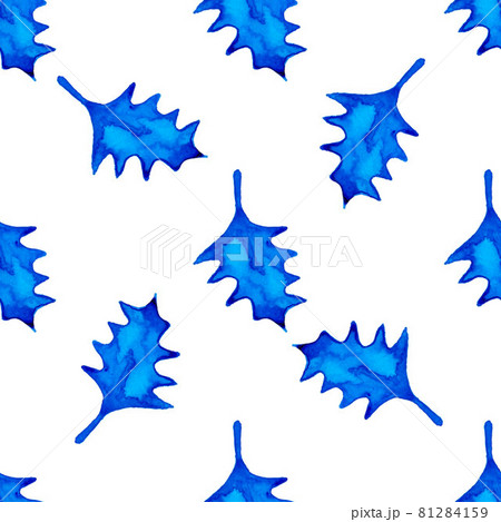 XMAS watercolor Poinsettia Seamless Pattern in Blue Color. Hand Painted fir tree background or wallpaper for Ornament, Wrapping or Christmas Gift 81284159