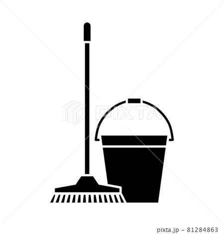 Mop and bucket, cleaning icons. Washing housekeeping equipment sign. Cleaning mop with bucket in glyph style Mop and bucket, cleaning icons. Washing housekeeping equipment sign. Cleaning mop with bucket in glyph style 81284863