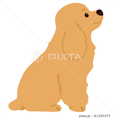 横を向いてお座りするシンプルで可愛いイングリッシュコッカースパニエルのイラスト 主線なしのイラスト素材