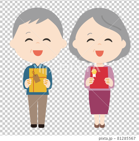 プレゼントを持った高齢夫婦 プレゼントを持った高齢夫婦 81285567