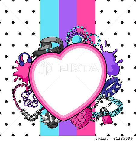 Background with youth subculture symbols. Teenage creative illustration. Fashion necklaces in cartoon style. Background with youth subculture symbols. Teenage creative illustration. Fashion necklaces in cartoon style. 81285693