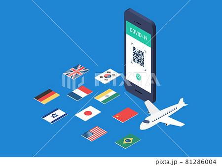 ワクチンパスポート 新型コロナワクチン接種証明書 と海外旅行のイラスト素材のイラスト素材