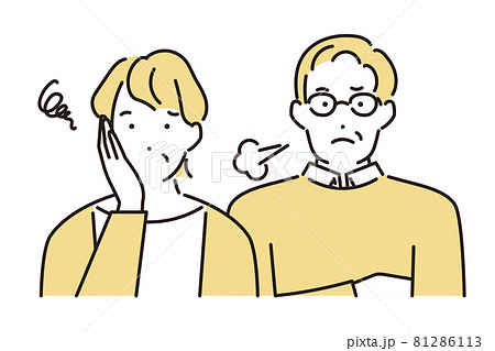 シンプル イラスト 悩み事があるシニア夫婦のイラスト素材