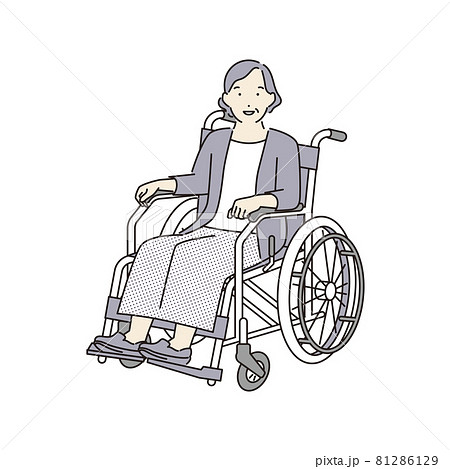 シンプル イラスト 車椅子に座るおばあちゃんのイラスト素材
