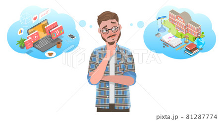 3D Isometric Flat Vector Conceptual Illustration of Online Learning vs Offline Learning. 81287774