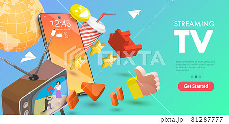 3D Isometric Flat Vector Conceptual Illustration of Mobile Streaming TV. 81287777