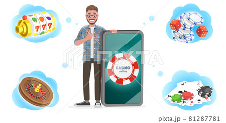 3D Isometric Flat Vector Conceptual Illustration of Mobile Gambling Platform. 81287781