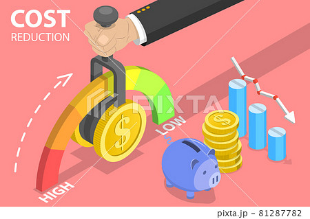 3D Isometric Flat Vector Conceptual Illustration of Cost Reduction, Price Minimising. 81287782
