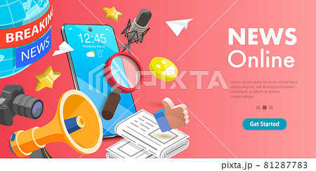 3D Isometric Flat Vector Conceptual Illustration of Online News App. 81287783