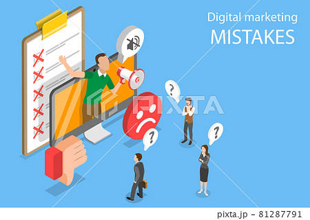 3D Isometric Flat Vector Conceptual Illustration of Digital Marketing Mistakes. 81287791