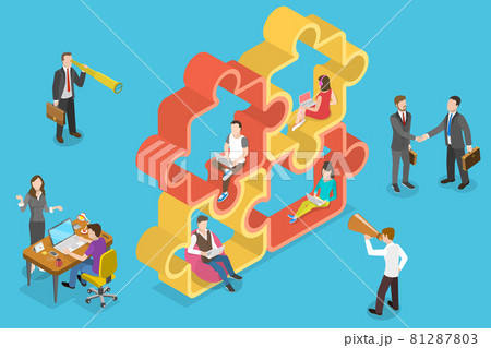 3D Isometric Flat Vector Conceptual Illustration of Teamwork and Collaboration. 81287803