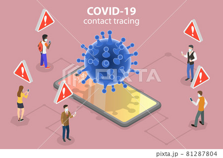 3D Isometric Flat Vector Conceptual Illustration of Coronavirus Contact Tracing App. 81287804